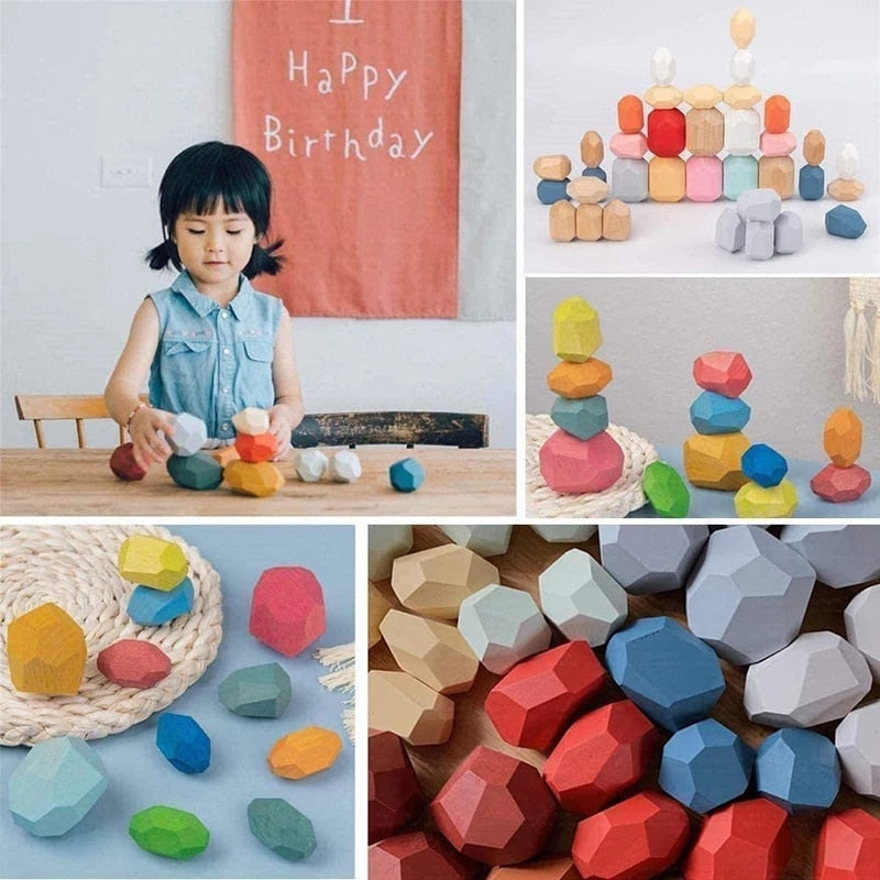 Nordic Style Wooden Jenga Building Blocks - Colorful, Creative, Educational Baby Toy