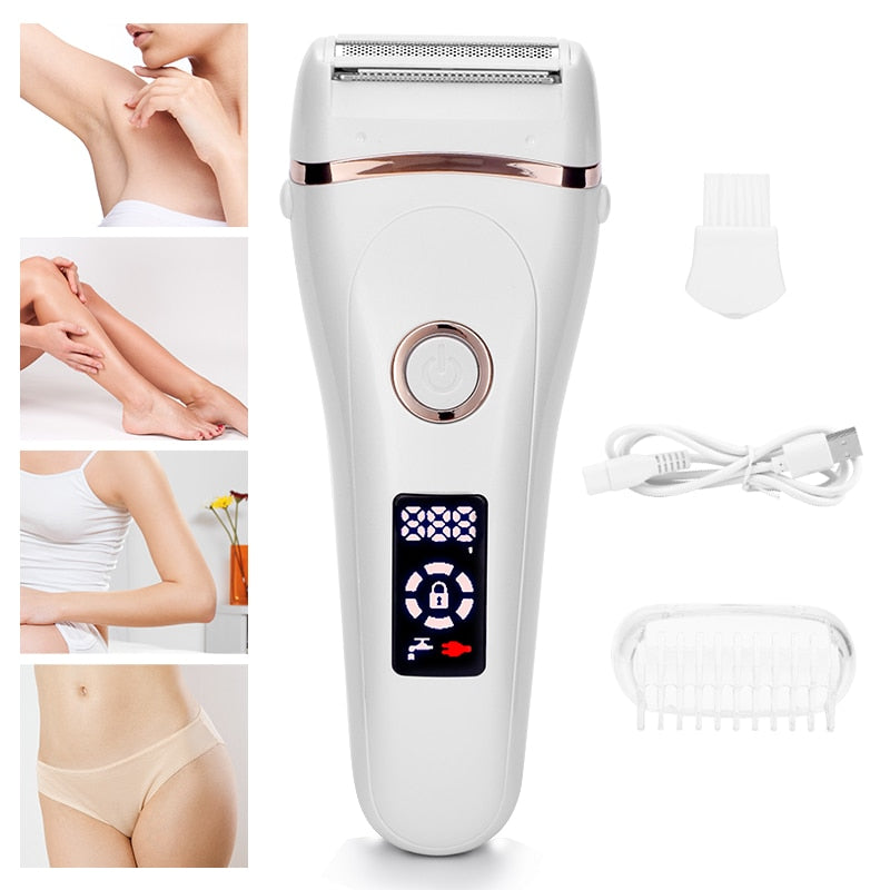 Painless Electric Razor for Women - USB Charging, Waterproof, LCD Display, Wet & Dry Use