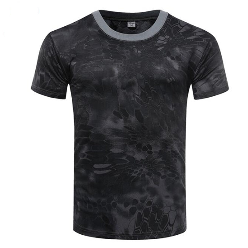 Herren Outdoor Sports Camouflage Schnelltrocknende T-Shirts, Rundhalsausschnitt, Kurzarm, Übergröße M-3XL