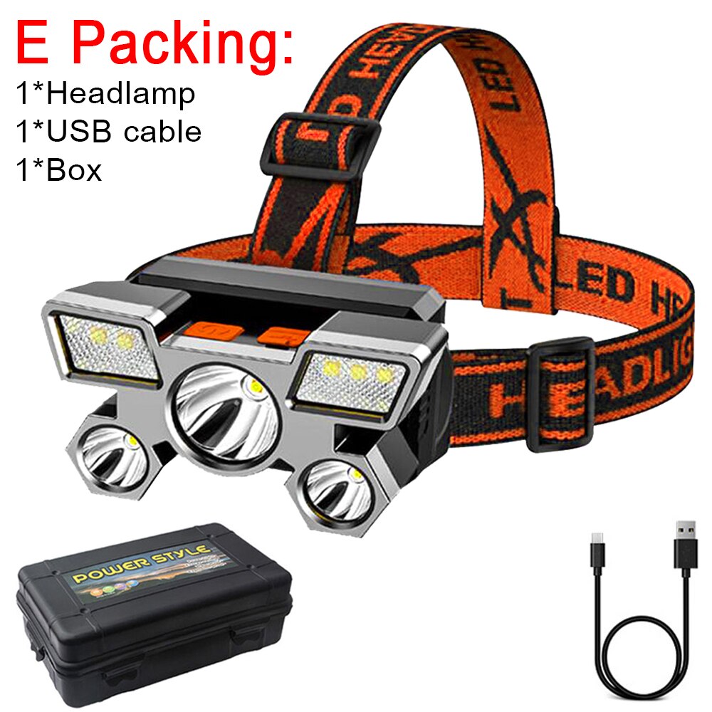 5LED USB Rechargeable Headlamp with Built-in 18650 Battery - Portable Outdoor Camping Lantern Torch