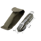 Portable Stainless Steel Travel Kit: Army Green Folding Camping Cutlery Set with Knife, Fork, Spoon, and Bottle Opener