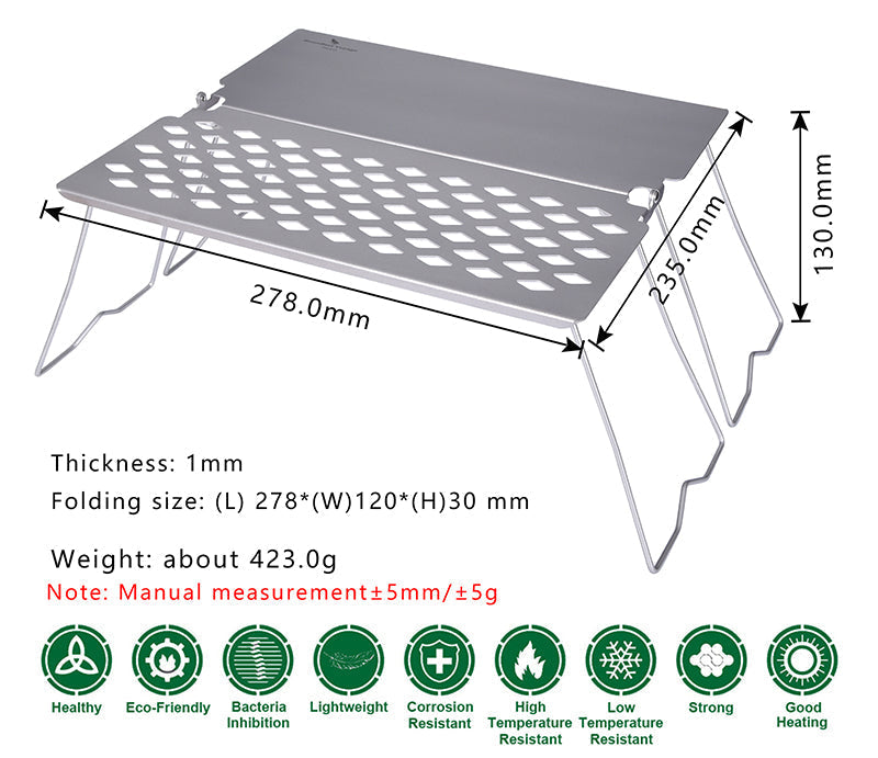 Titan-Campinggrill: Klappbare Bratplatte, kleiner Outdoor-Tisch, Picknick, Rucksackreisen, Steak-BBQ, Holzkohle-Netzgestell