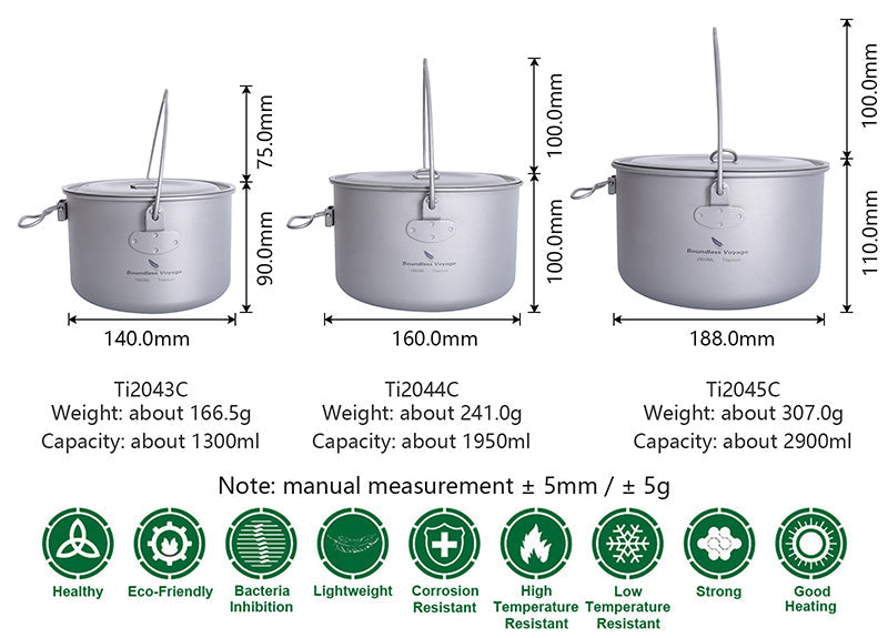 Large Capacity Titanium Camping Pot - Portable Outdoor Hanging Pot & Picnic Water Cup