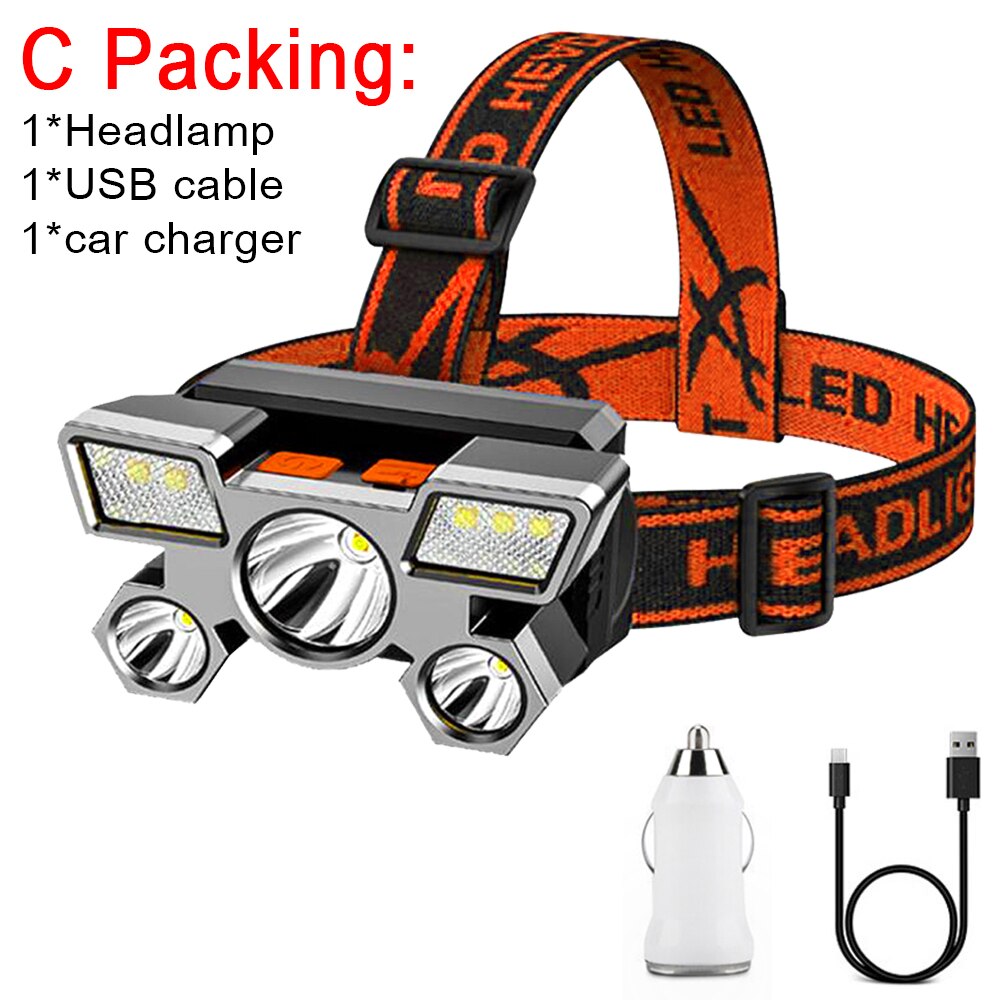 5LED USB Rechargeable Headlamp with Built-in 18650 Battery - Portable Outdoor Camping Lantern Torch