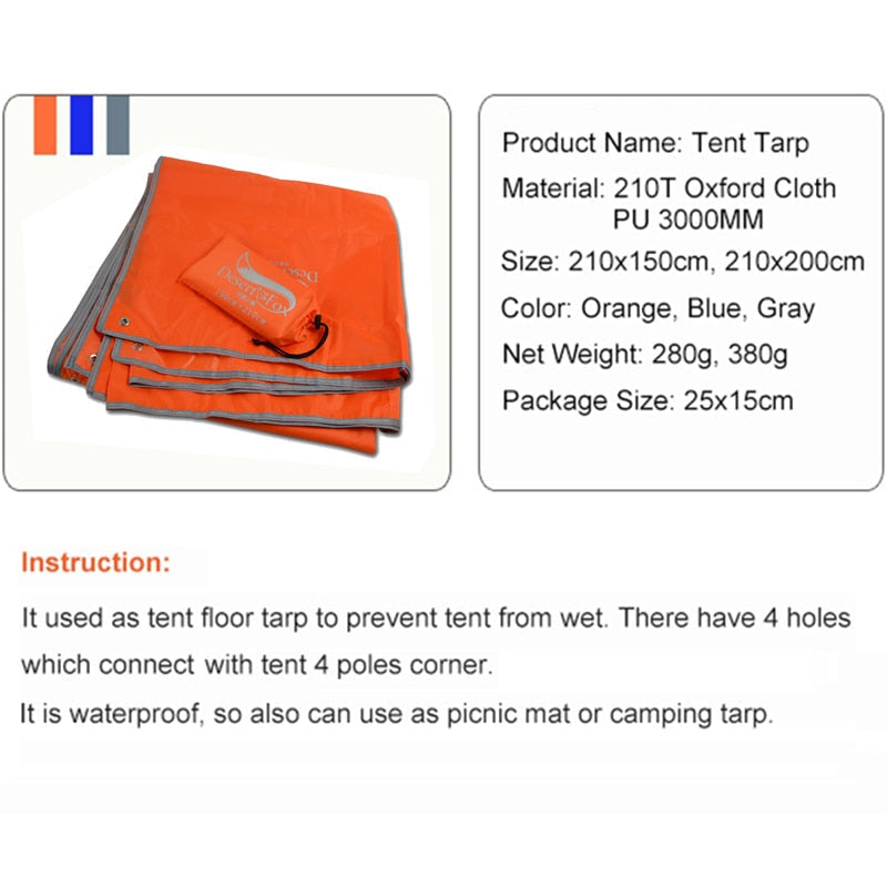 Waterproof Ultralight Tent Floor Tarp & Picnic Mat with Sack - Perfect for Camping, Hiking, and Beach Trips