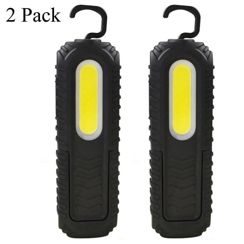 2-in-1 Rechargeable LED Work Light with Magnetic Base, Built-in Battery, COB Flashlight for Emergency Car Repairs