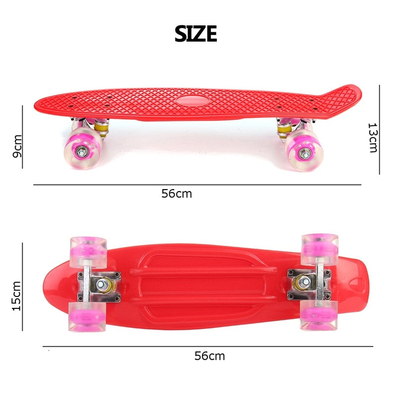 Pastel Color Mini Longboard with LED Flashing Four Wheels Retro Skateboard