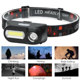 Portable Mini XPE+COB LED Headlamp - USB Rechargeable, 18650 Battery, Camping, Fishing, Headlight Flashlight Torch