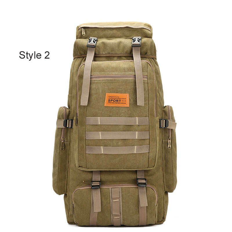 60L Large Military Canvas Backpack - Tactical Camping Hiking Rucksack, Army Travel Molle Bag for Men Outdoor