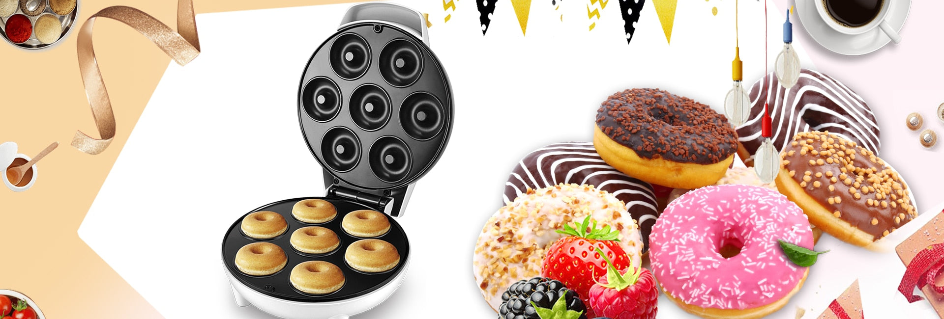 DIY Dessert Donut Maker Machine Party Electric Bakeware Pan Non-stick Double-sided Heating