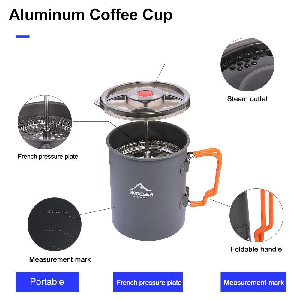 Camping Coffee Pot with French Press - Outdoor Mug & Cookware for Hiking and Trekking