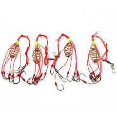 4Pcs Explosion Fishing Hooks with Bait Trap Feeder Cage and Stainless Steel Springs