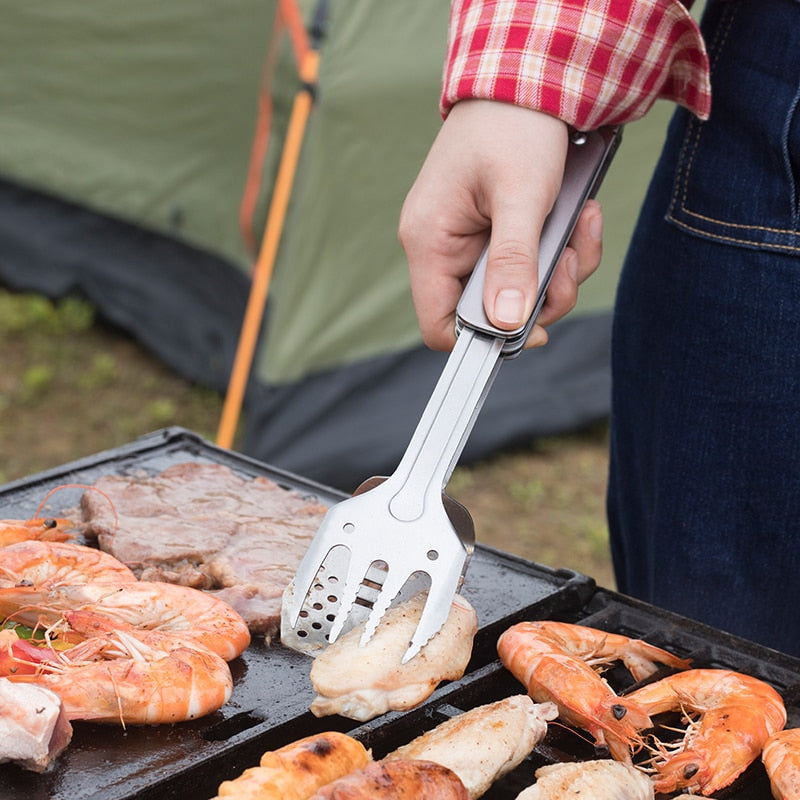 4-in-1 Mini Barbecue Tool Set: Spatula, Fork, Tongs, Bottle Opener - Ideal for Kitchen, Outdoor, Hiking, Camping