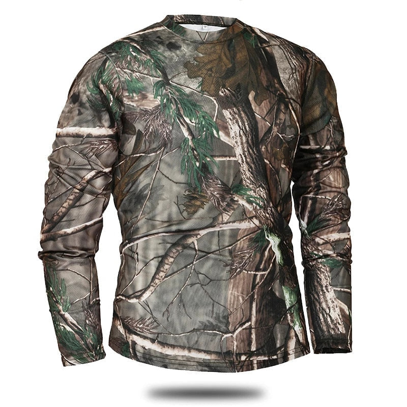 Schnelltrocknendes, langärmeliges taktisches Camouflage-T-Shirt für Herren – atmungsaktive Outdoor-Kleidung für Militär, Jagd, Wandern und Camping