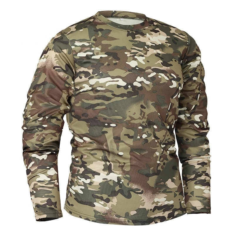 Schnelltrocknendes, langärmeliges taktisches Camouflage-T-Shirt für Herren – atmungsaktive Outdoor-Kleidung für Militär, Jagd, Wandern und Camping