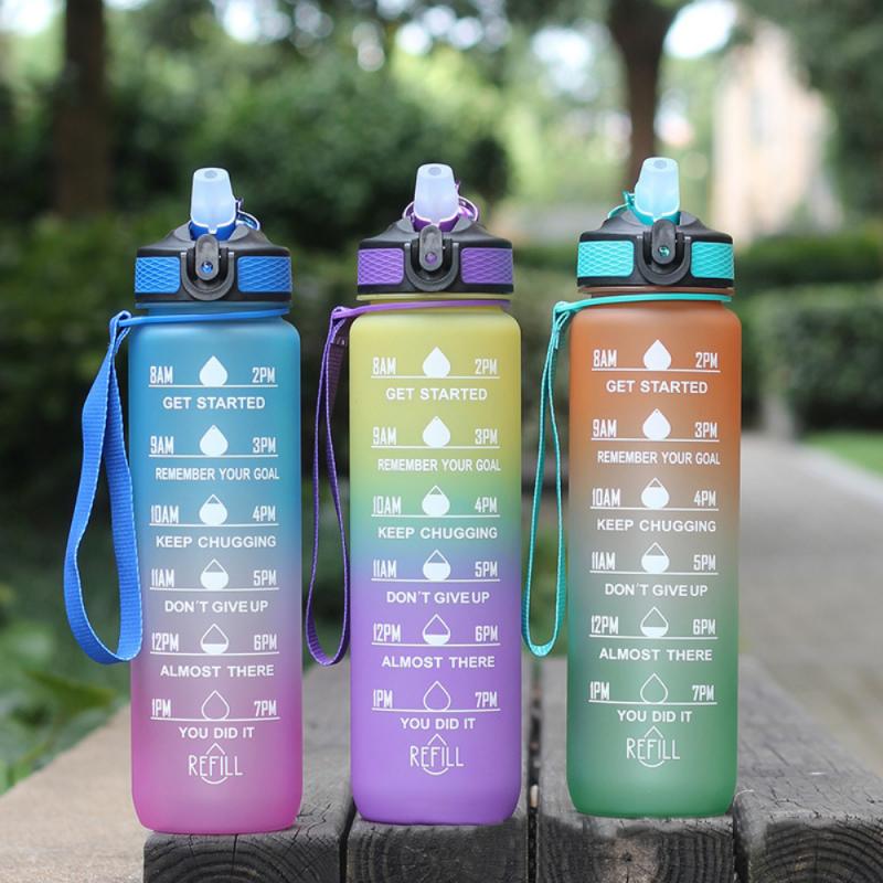 1000ML Leakproof BPA-Free Sports Water Bottle with Time Marker - Portable for Climbing, Camping, and Outdoor Activities