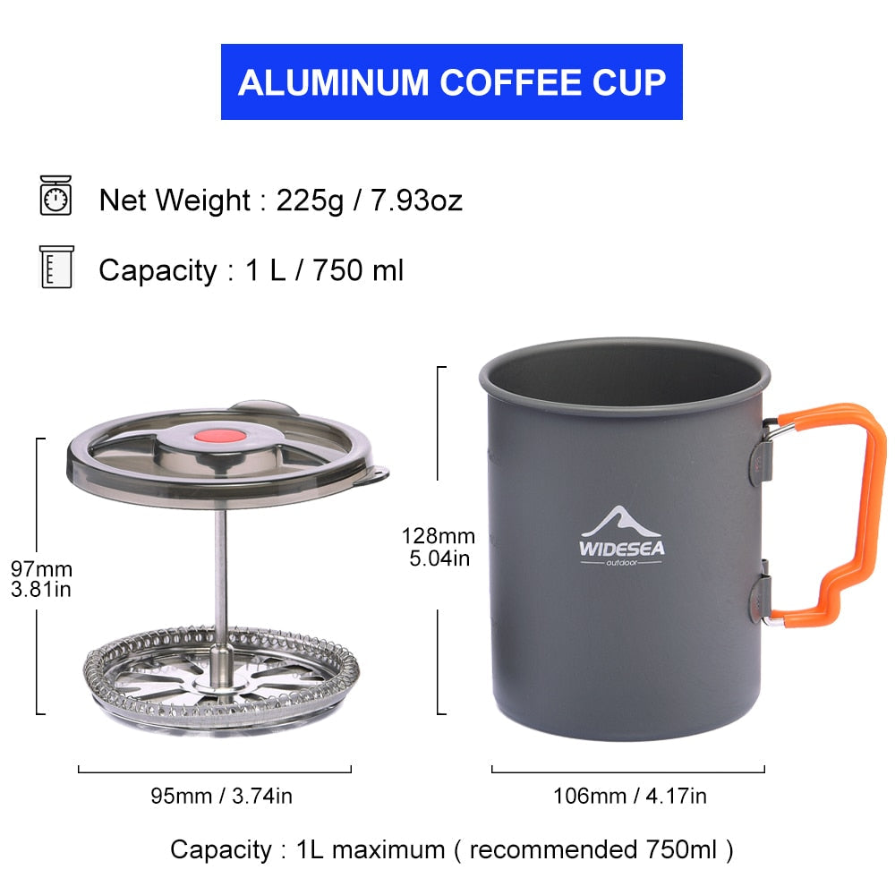 Camping Coffee Pot with French Press - Outdoor Mug & Cookware for Hiking and Trekking