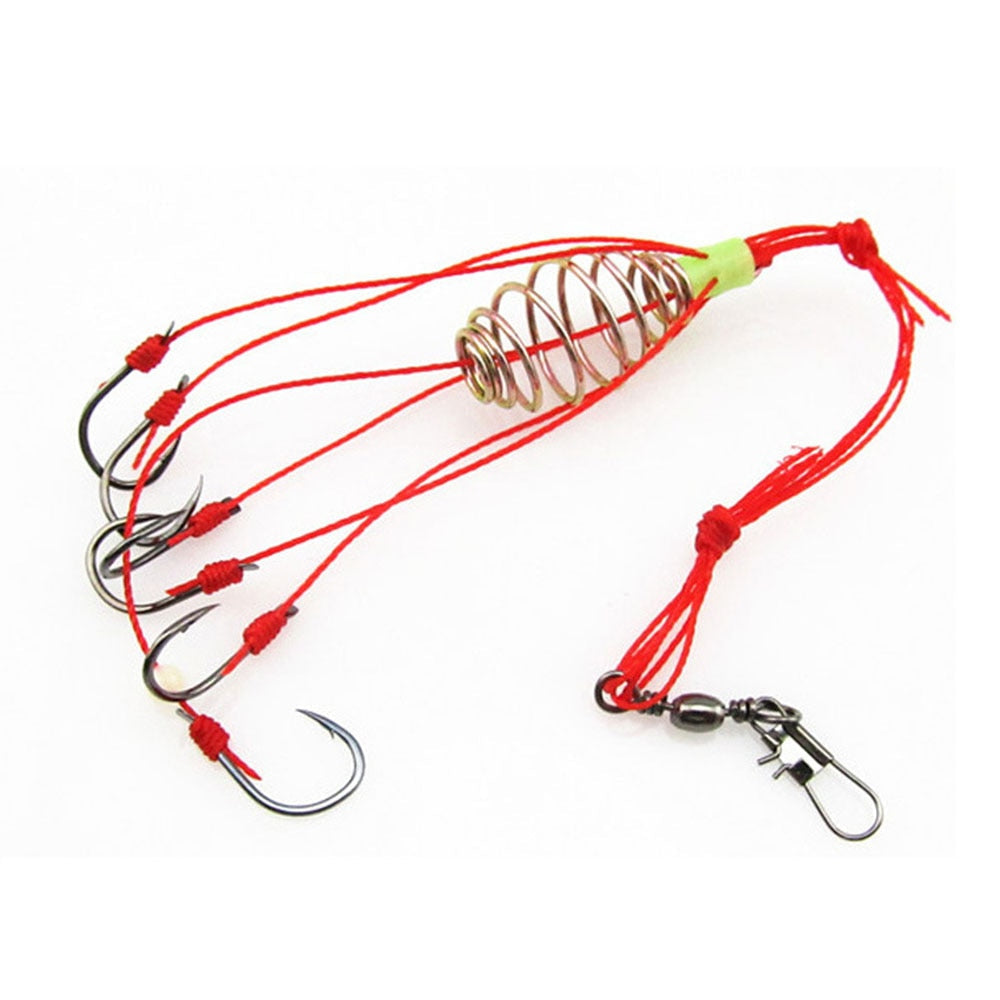 4Pcs Explosion Fishing Hooks with Bait Trap Feeder Cage and Stainless Steel Springs