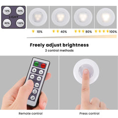 6pcs LED Cabinet Lights with 2 Remote Controllers, 4000K Night Lights for Kitchen, Closet, Bedroom, Corridor