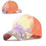 Women's Tie Dye Ponytail Baseball Cap - Mesh Snapback, Adjustable Sunhat for Camping, Beach, Outdoor Sports