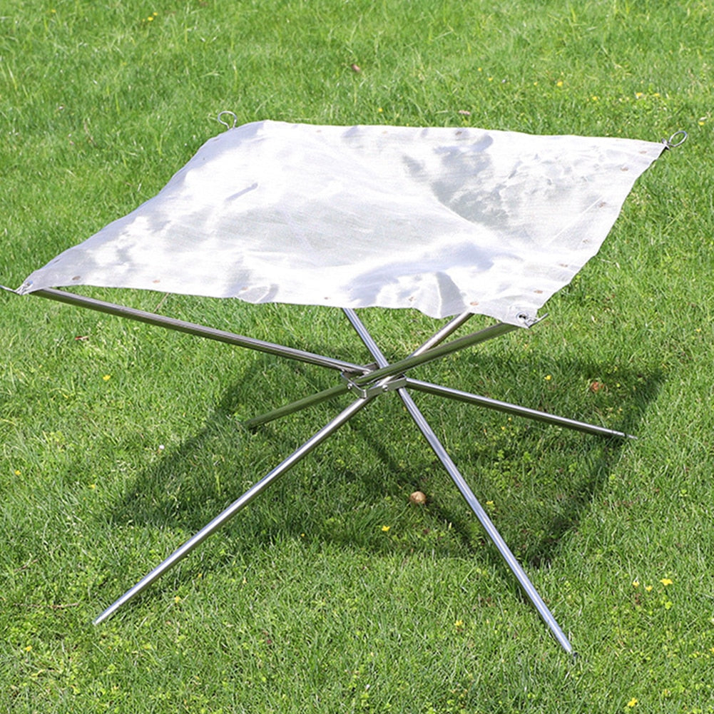 Foldable Stainless Steel Mesh Fire Pit - Outdoor Camping, Backyard Heating, BBQ Tools, Campfire Rack