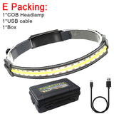 Rechargeable COB LED Headlamp - Built-in Battery, Waterproof, White & Red Light for Camping & Work