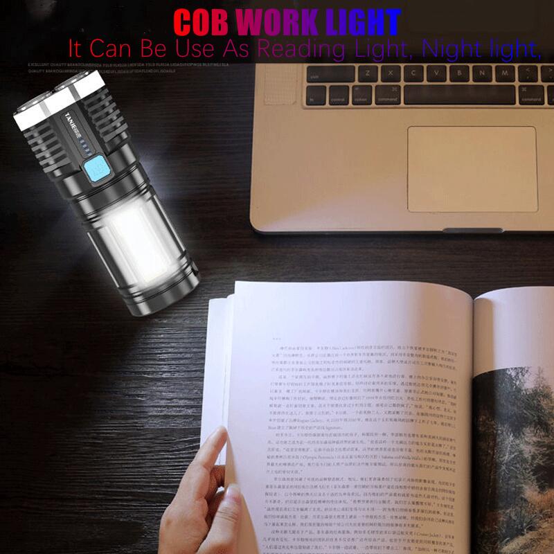 Portable USB Rechargeable LED COB Flashlight with Built-in 18650 Battery - Mini Hand Lantern, Plastic, 4 Lighting Modes