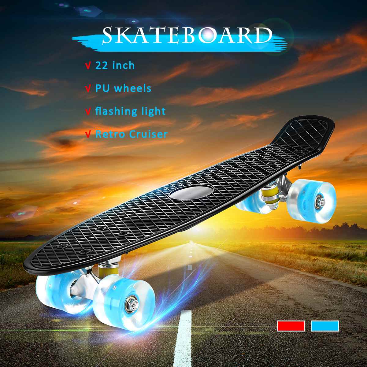 Pastel Color Mini Longboard with LED Flashing Four Wheels Retro Skateboard