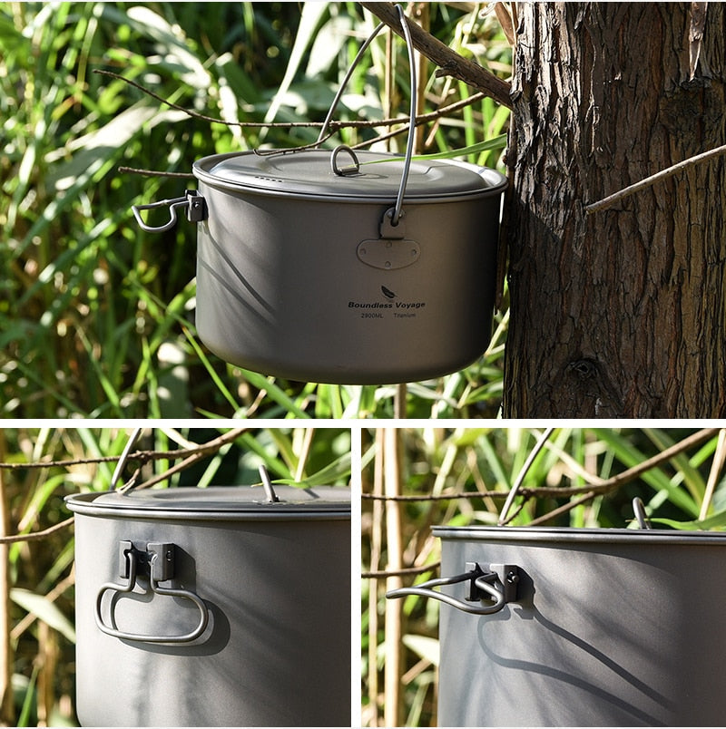 Large Capacity Titanium Camping Pot - Portable Outdoor Hanging Pot & Picnic Water Cup