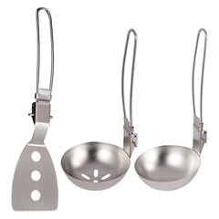 Camping Cooking Utensils: Folding Stainless Steel Skimmer, Slotted Spoon, and Baking Tableware