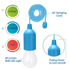 Portable LED Pull Cord Light Bulb - Battery Operated Night Lamp for Outdoor Camping, Home, Garden Decor