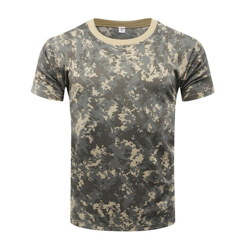 Herren Outdoor Sports Camouflage Schnelltrocknende T-Shirts, Rundhalsausschnitt, Kurzarm, Übergröße M-3XL