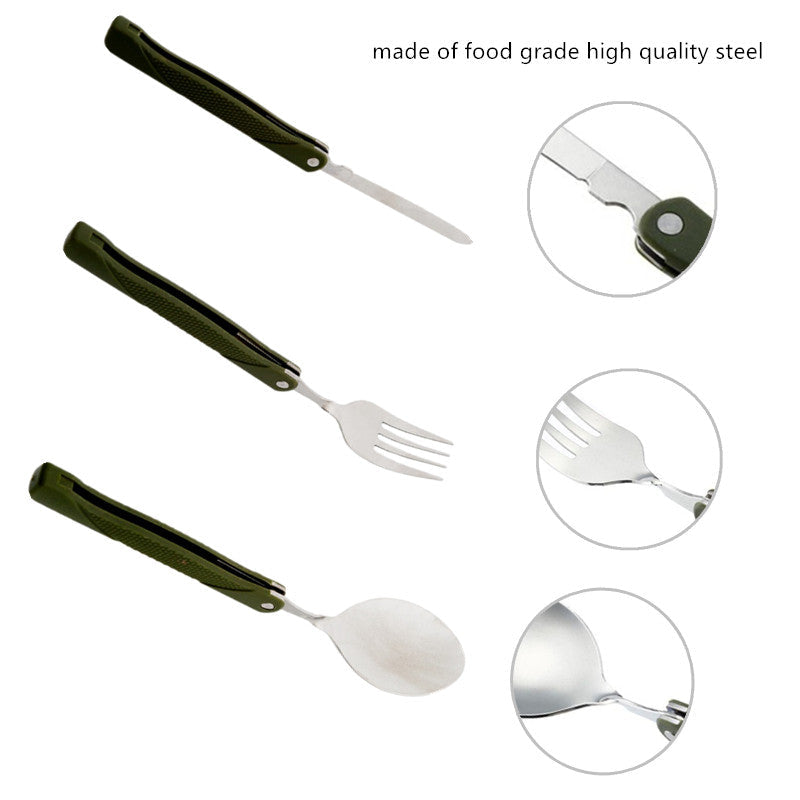 Long Cookware Backpack: Stainless Steel Spork, Fork, Knife, Spoon Utensil Set Combo