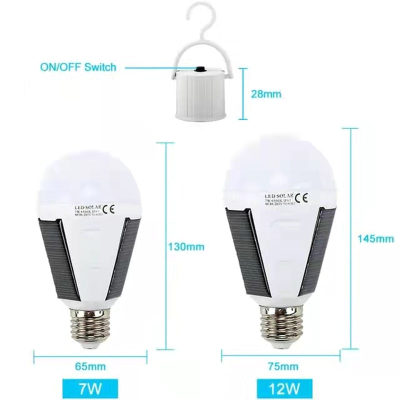 E27 Rechargeable LED Solar Bulb Lamp 7W/12W 85V-265V Outdoor Emergency Solar Powered Light for Travel, Fishing, Camping