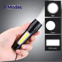 Portable Rechargeable Zoom LED Flashlight Torch with 3 Lighting Modes - Mini Camping Lantern Light