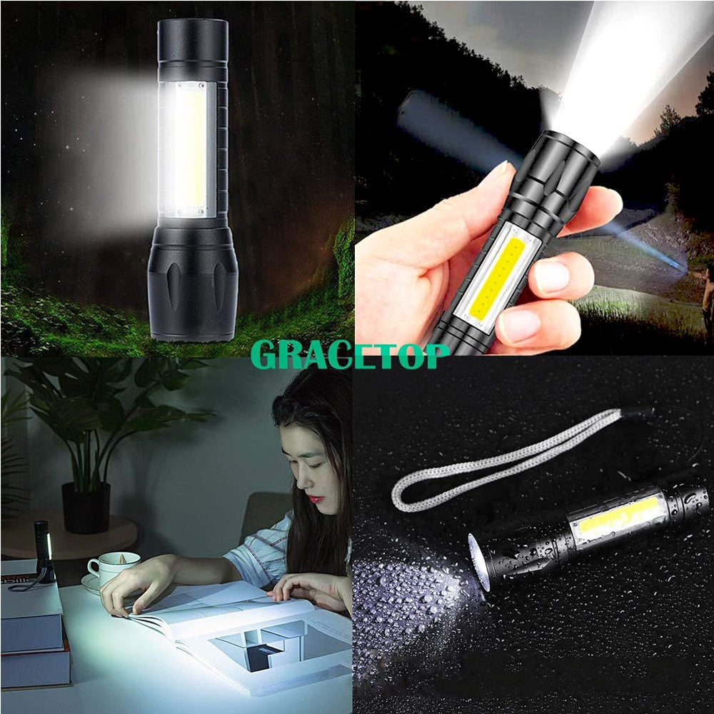 Portable Rechargeable Zoom LED Flashlight Torch with 3 Lighting Modes - Mini Camping Lantern Light