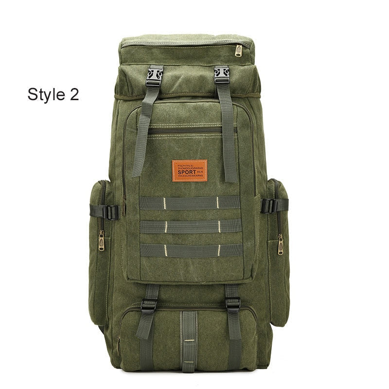 60L Large Military Canvas Backpack - Tactical Camping Hiking Rucksack, Army Travel Molle Bag for Men Outdoor