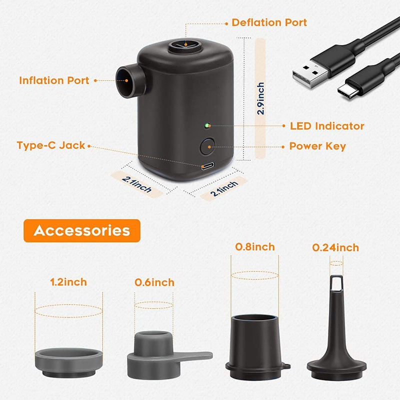 Portable USB Electric Air Pump for Camping: Inflate Mattress, Pillow, Swimming Ring, Inflatable Boat