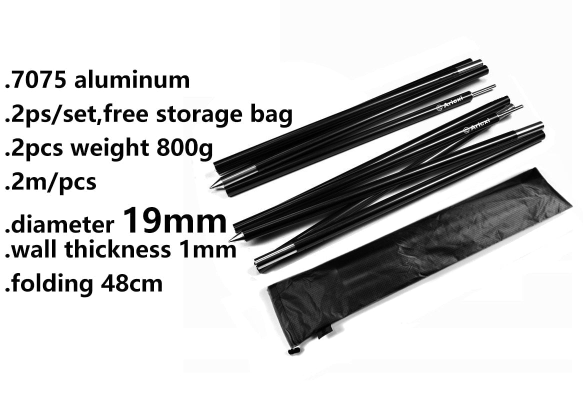 2-Pack Ultralight 7075 Aluminium Alloy Sun Shelter Support Poles - High Quality Outdoor Tarp Poles