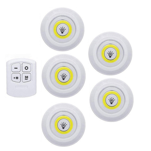 Super Bright 3W COB LED Under Cabinet Light with Wireless Remote, Dimmable for Wardrobe, Bedroom, Closet, Kitchen