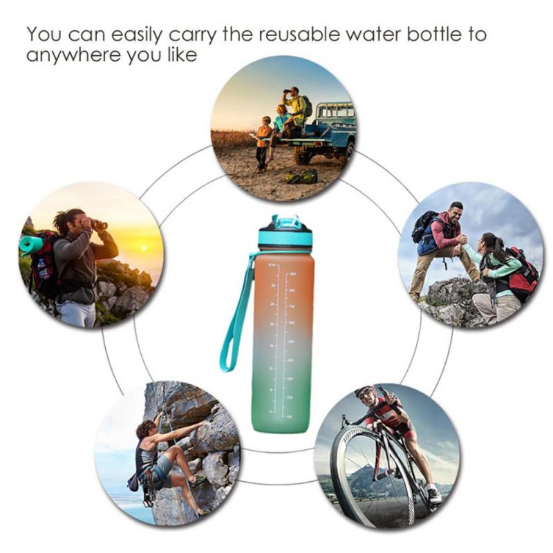 1000ML Leakproof BPA-Free Sports Water Bottle with Time Marker - Portable for Climbing, Camping, and Outdoor Activities