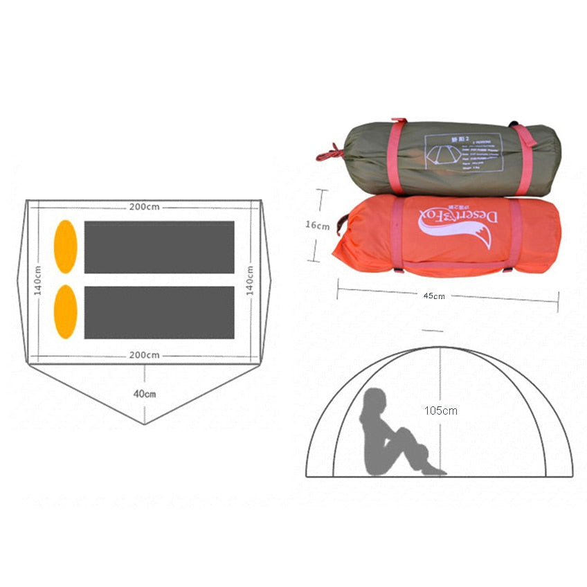 2-Person Lightweight Backpacking Tent with Aluminum Poles, Double Layer, Portable Handbag for Hiking and Camping