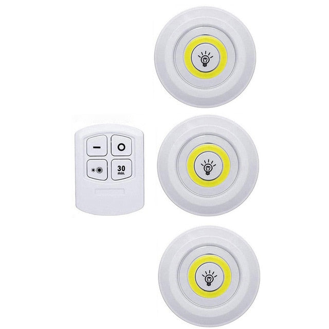 Super Bright 3W COB LED Under Cabinet Light with Wireless Remote, Dimmable for Wardrobe, Bedroom, Closet, Kitchen