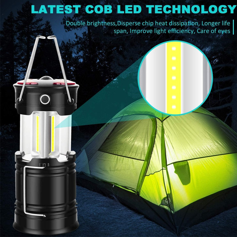 Portable Rechargeable Camping Lantern Flashlight with 4 Modes and Two-Way Hook for Working, Camping, and Hiking