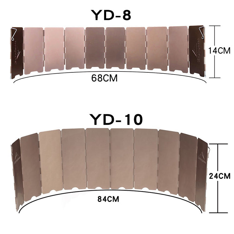 10-Platten-Windschutzscheibe aus Bronze, zusammenklappbar, für Camping-Gasherd – Windschutzscheibe aus Aluminiumlegierung für das Kochen im Freien