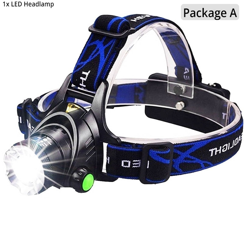 Powerful Waterproof LED Headlamp with USB Charging, 18650 Battery, Zoomable for Camping