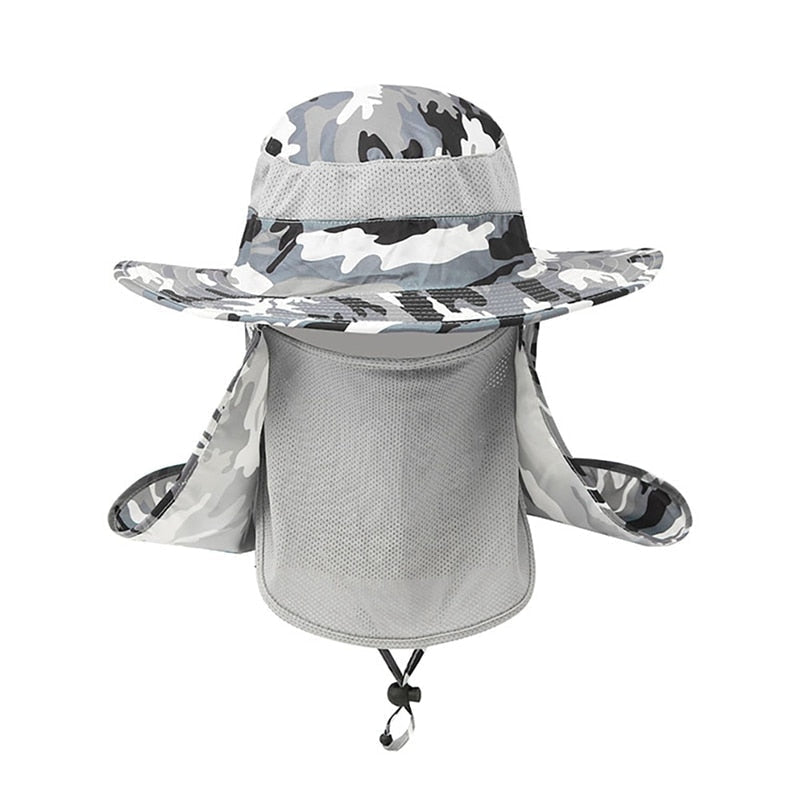 Outdoor Windproof Sun Hat with Removable Shawl, Breathable Mesh Cap for Cycling, Hiking, Camping, and Fishing
