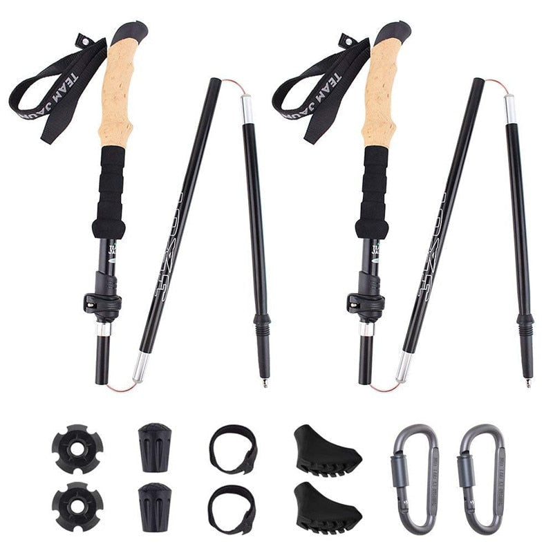 2Pcs Ultralight Aluminum Alloy Foldable Hiking Walking Sticks - Telescopic Trekking Poles for Camping & Nordic Walking