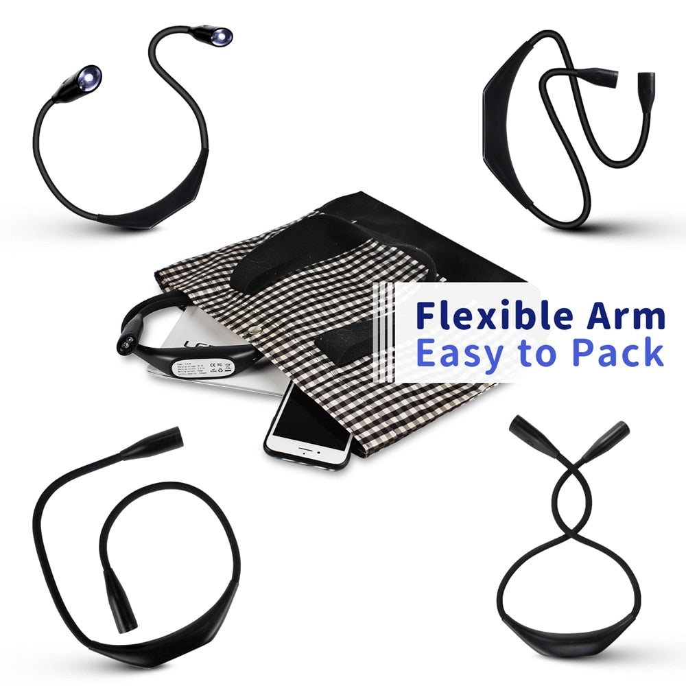 Rechargeable LED Neck Lamp - Lightweight Reading, Camping, BBQ, USB Booklight & Night Flashlight