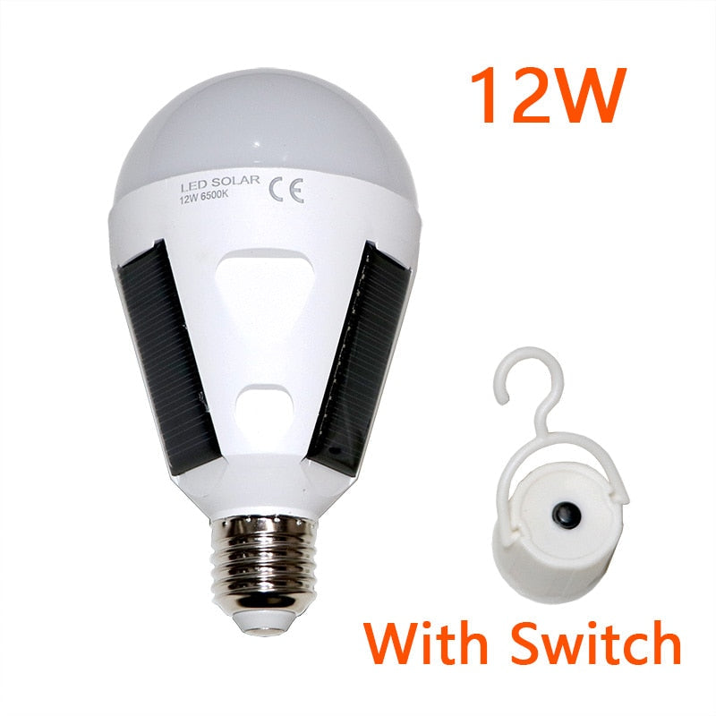 E27 Rechargeable LED Solar Bulb Lamp 7W/12W 85V-265V Outdoor Emergency Solar Powered Light for Travel, Fishing, Camping